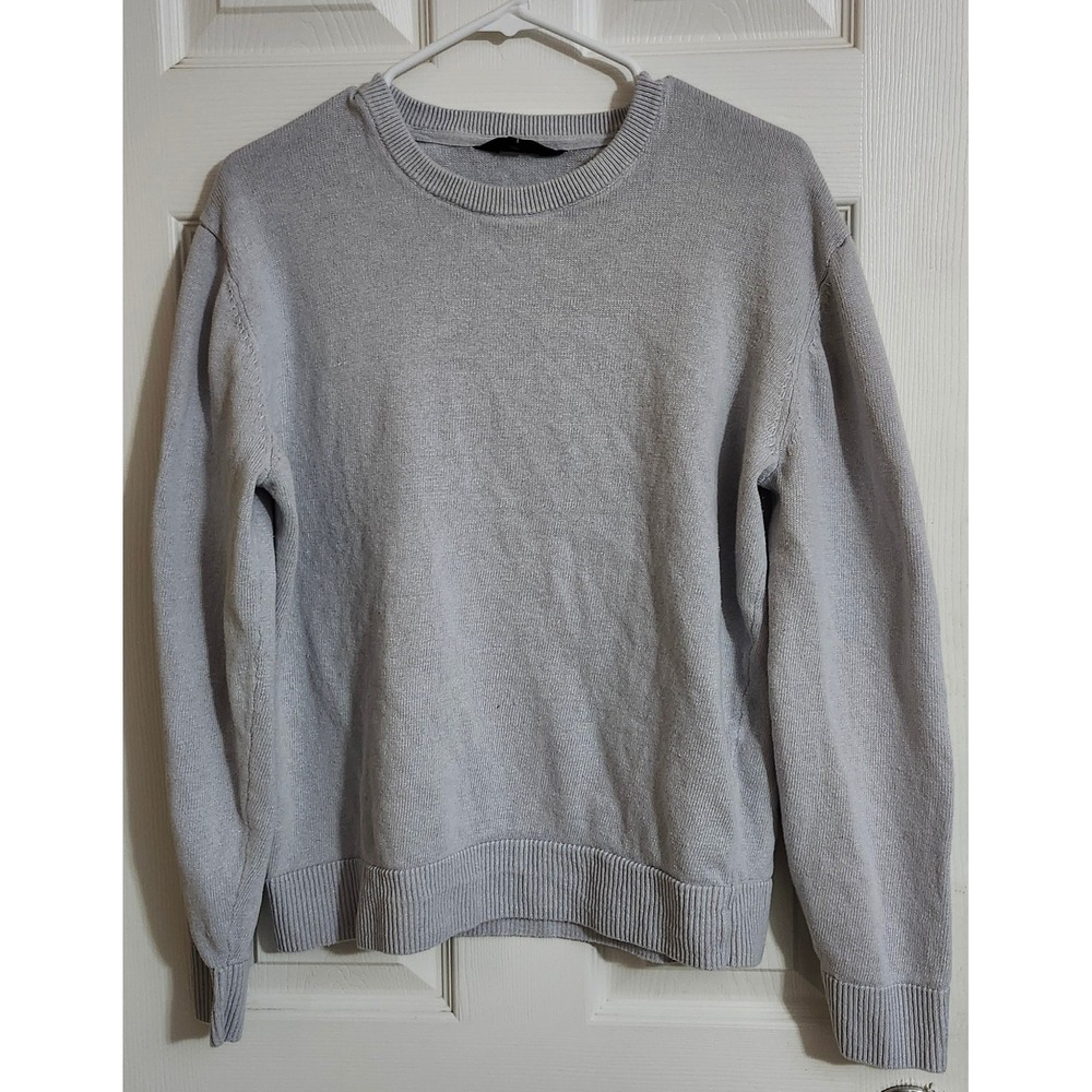 The Commons Mens Linen Organic Cotton Crewneck Sweater Light Grey Large